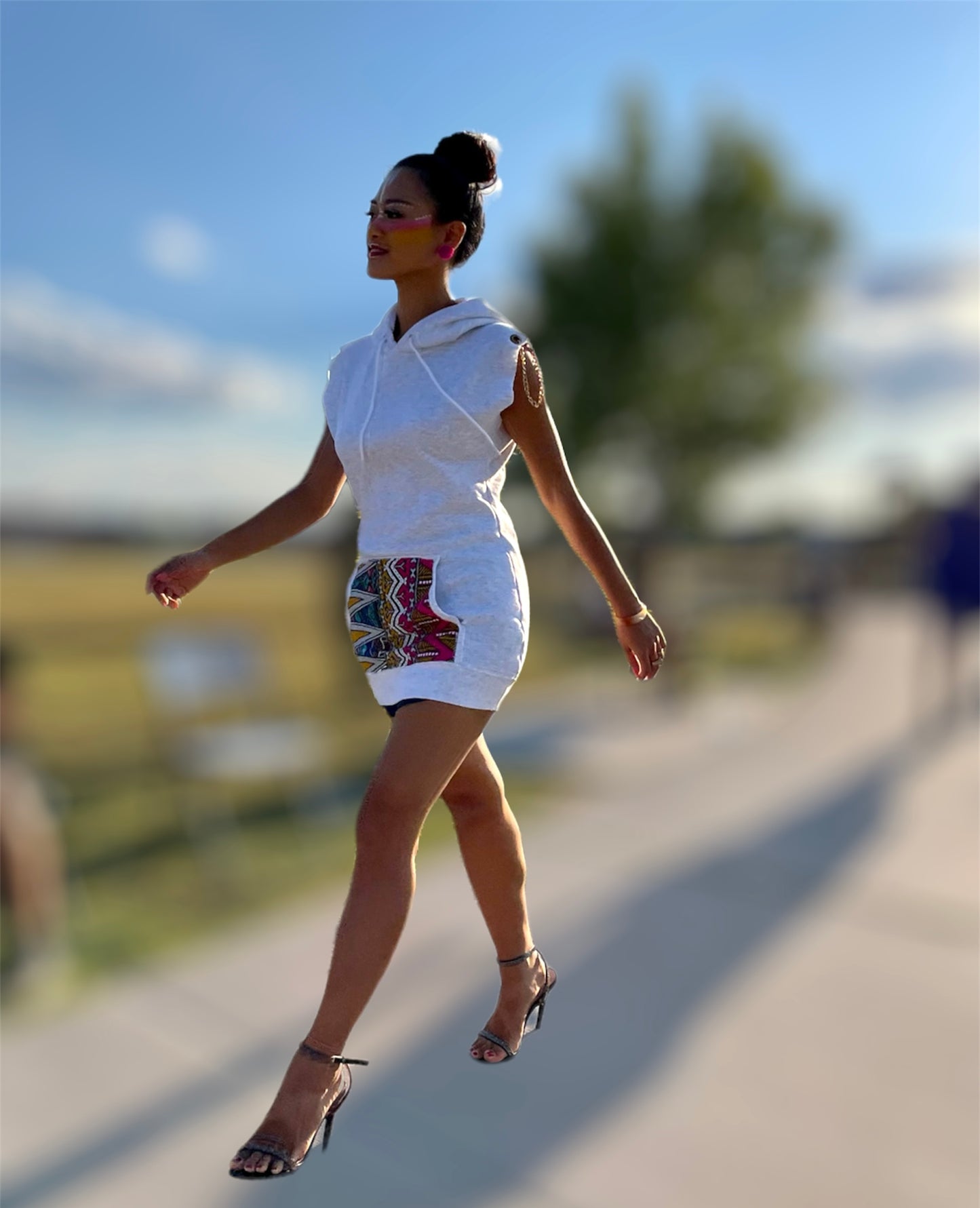 Chain Sleeveless African Print Hoodie Dress