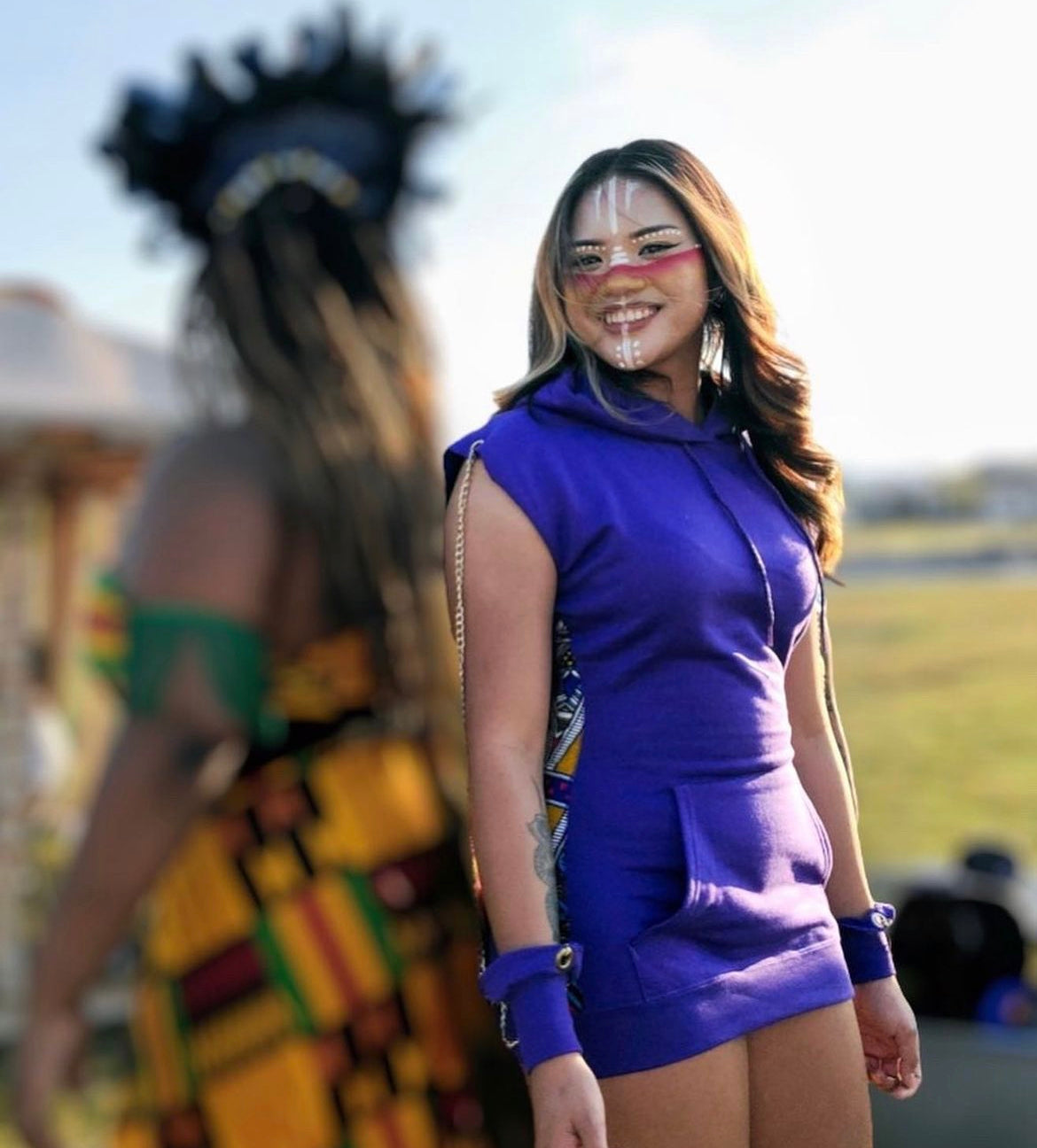 Chain Sleeved African Print Hoodie Dress