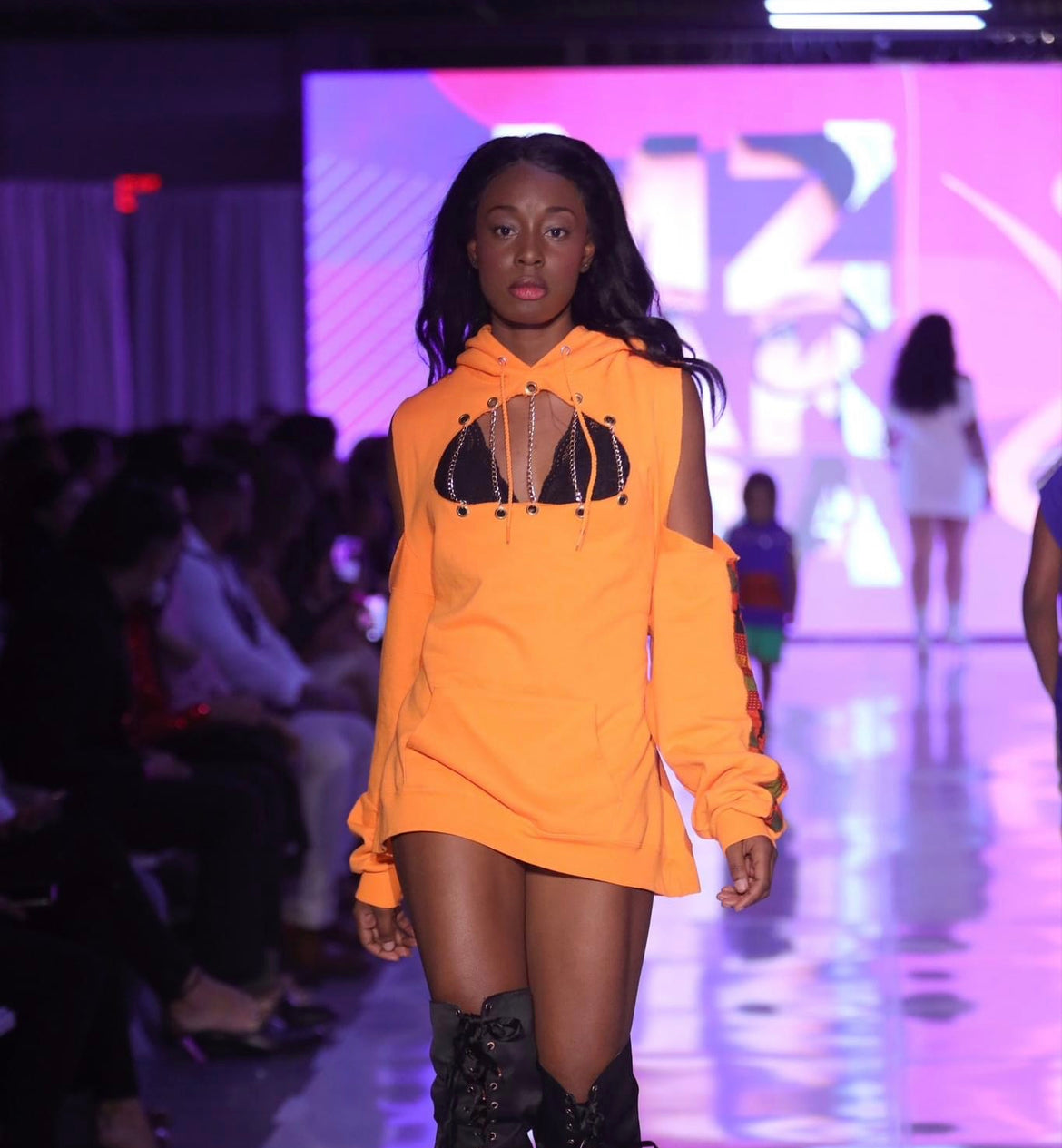 Off Shoulder African Print Hoodie Dress