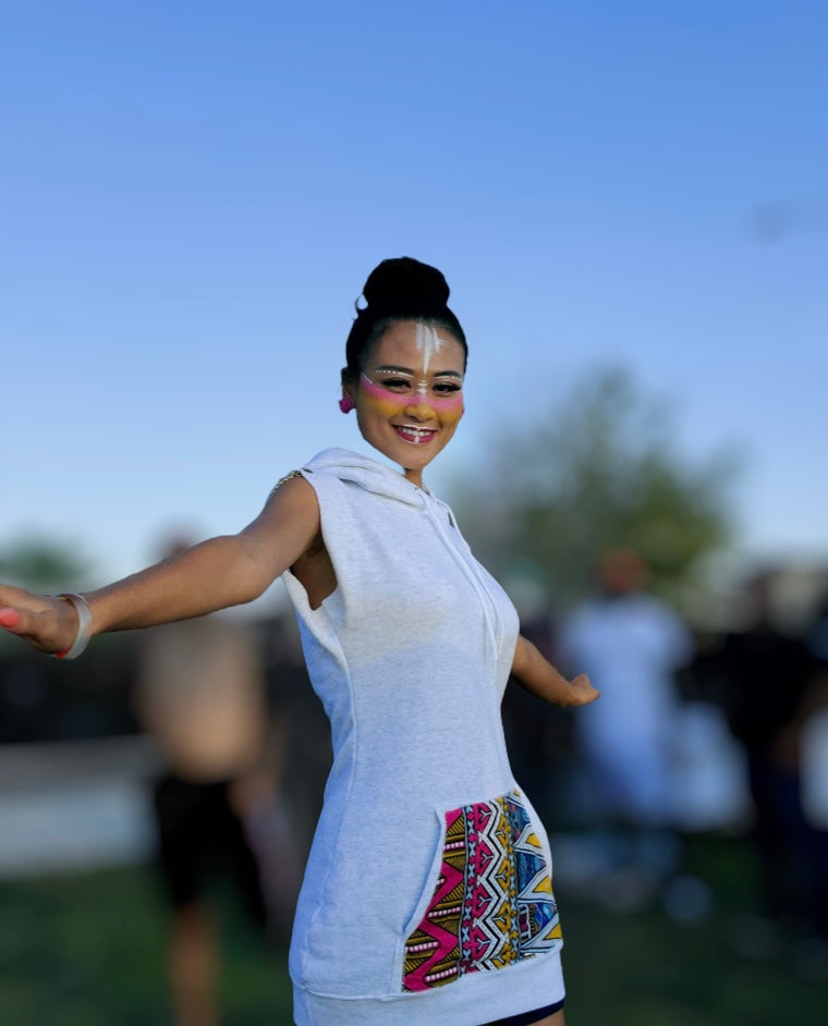 Chain Sleeveless African Print Hoodie Dress