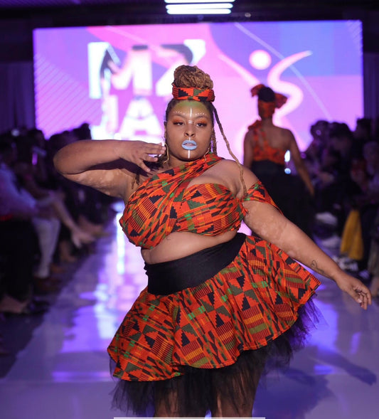 Kente African Print Tulle 2 Piece Wrap Top & Skirt
